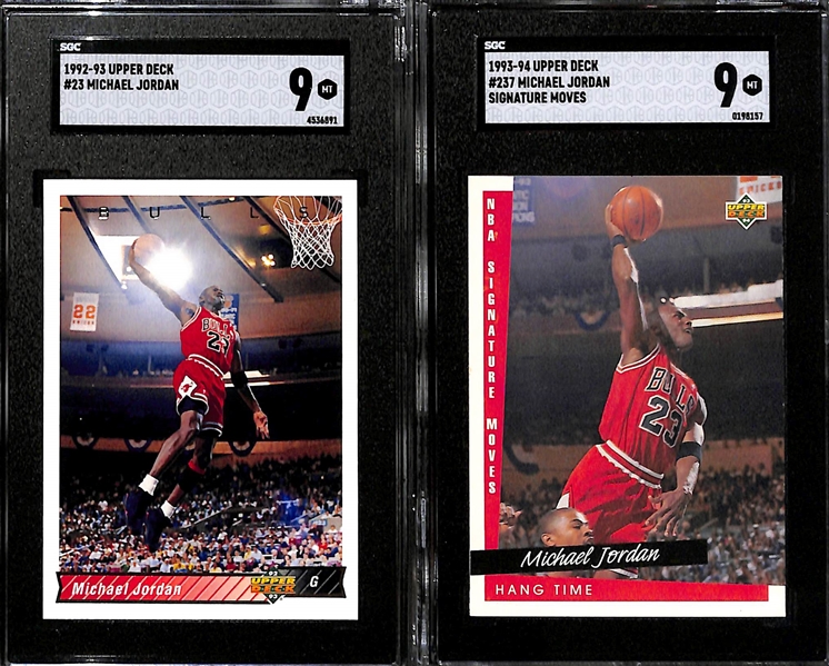 Lot of (5) SGC Graded 1990s Michael Jordan Cards inc. 1992-93 Upper Deck Back To Back MVP (SGC 9), 1992-93 Upper Deck (SGC 9), +