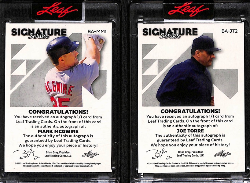 Lot of (2) 2023 Leaf Signature Series Baseball 1/1 Autographs- Mark McGwire, Joe Torre