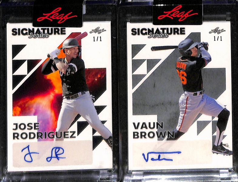 Lot of (5) 2023 Leaf Signature Series Baseball 1/1 Rookie Autographs- Brooks Lee, Luis Matos, Joey Wiemer, Jose Rodriguez, Vaun Brown