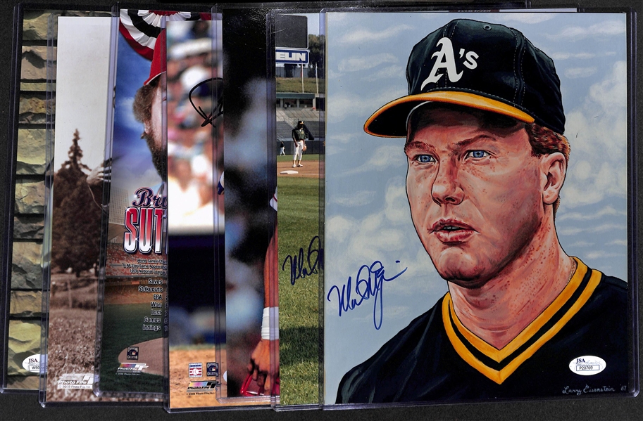 Lot of (7) Signed Baseball and Football Photos- (2) Mark McGwire, Ivan Rodriguez, Robin Yount, Bruce Sutter, Steve Van Buren, Marv Levy (JSA COA) - JSA Auction Letter