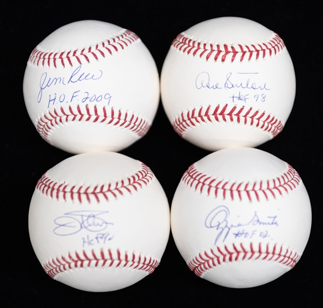 Lot of (4) Hall of Fame Signed Baseballs- Ozzie Smith, Jim Rice, Don Sutton, Jim Thome - JSA Auction Letter