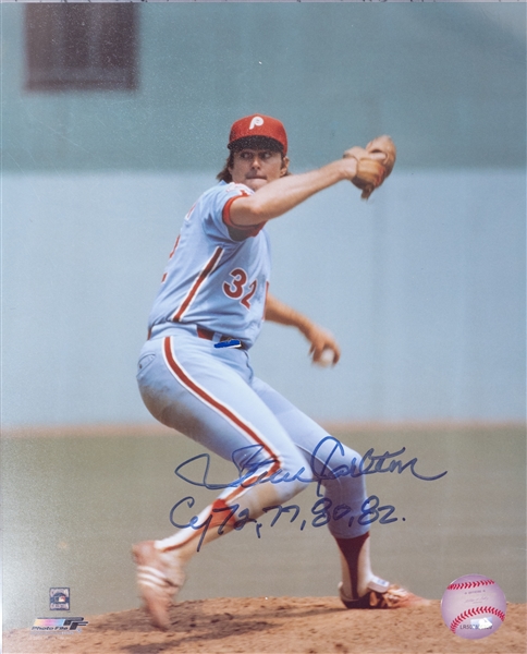 Lot of (4) Hall of Fame Signed Baseball Memorabilia - Tom Glavine Mini Helmet, Pete Rose Photo, Steve Carlton Photo, David Bunning Photo (JSA Auction Letter)