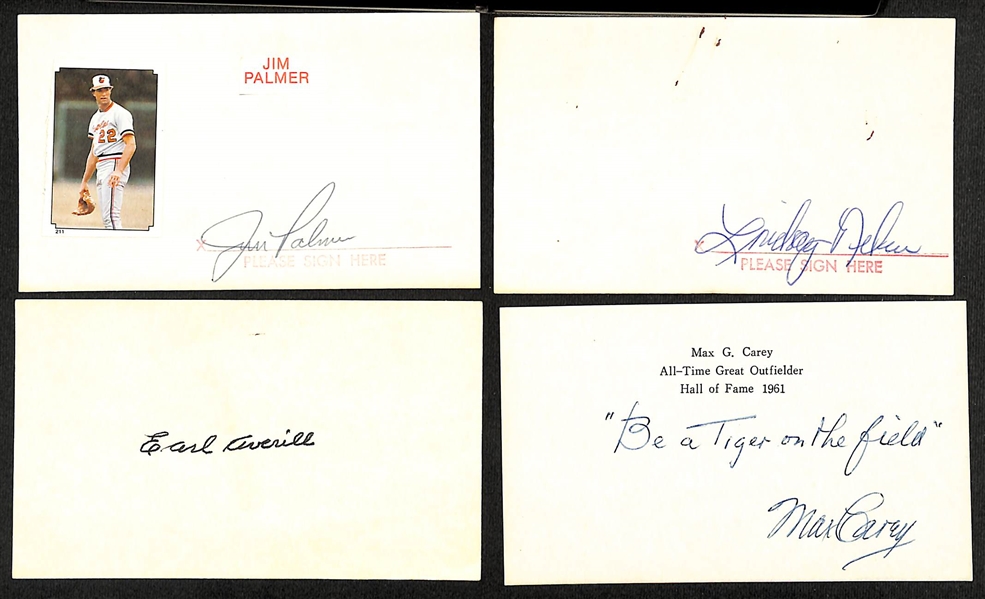 Lot of (48) Signed Index Cards w. Duke Maas (RARE 1961 Yankees player), Jim Palmer, Lindsey Nelson, Earl Averill, Max Carey, Charlie Keller, Andy Carey, Dom Di Maggio, and Joe Gordan, + (JSA...