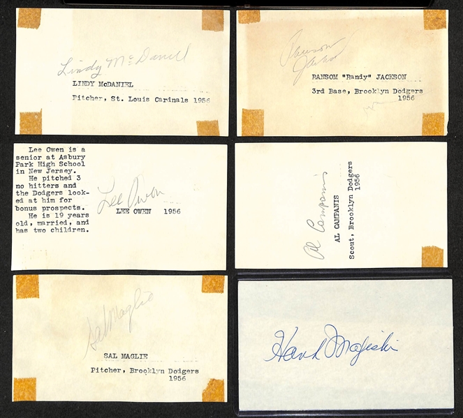 Lot of (48) Signed Index Cards w. Duke Maas (RARE 1961 Yankees player), Jim Palmer, Lindsey Nelson, Earl Averill, Max Carey, Charlie Keller, Andy Carey, Dom Di Maggio, and Joe Gordan, + (JSA...