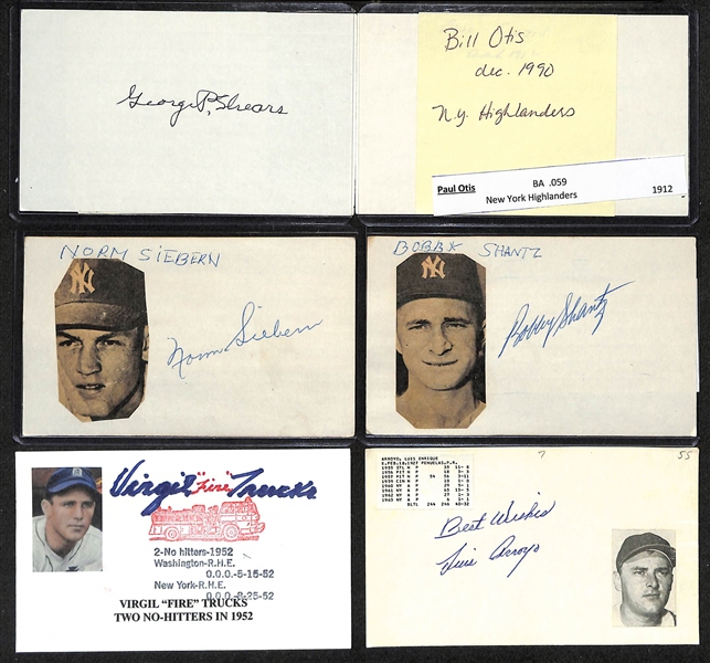 Lot of (48) Signed Index Cards w. Duke Maas (RARE 1961 Yankees player), Jim Palmer, Lindsey Nelson, Earl Averill, Max Carey, Charlie Keller, Andy Carey, Dom Di Maggio, and Joe Gordan, + (JSA...