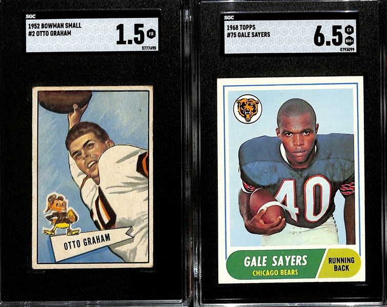 Football Card Lot - 1952 Bowman Small Otto Graham #2 (SGC 1.5) & 1968 Topps  Gale Sayers #75 (SGC 6.5)