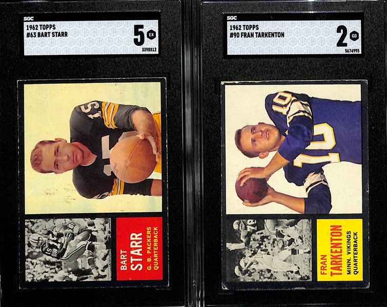 1962 Topps Football Card Lot - Bart Starr #63 (SGC 5) & Fran Tarkenton #90 (SGC 2)