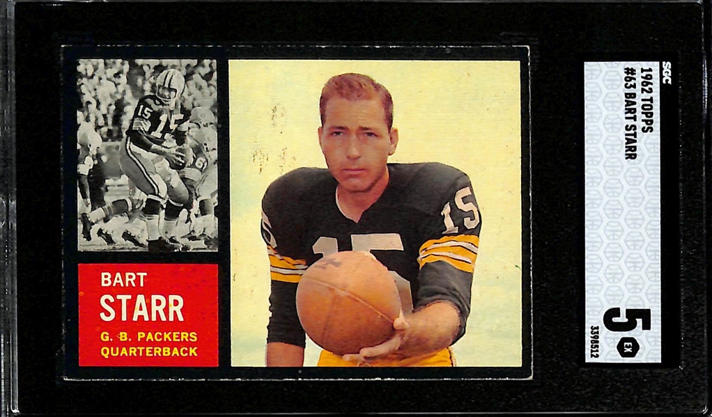 1962 Topps Football Card Lot - Bart Starr #63 (SGC 5) & Fran Tarkenton #90 (SGC 2)