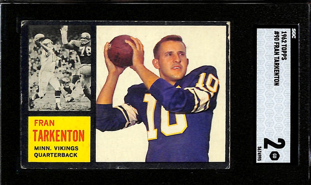 1962 Topps Football Card Lot - Bart Starr #63 (SGC 5) & Fran Tarkenton #90 (SGC 2)