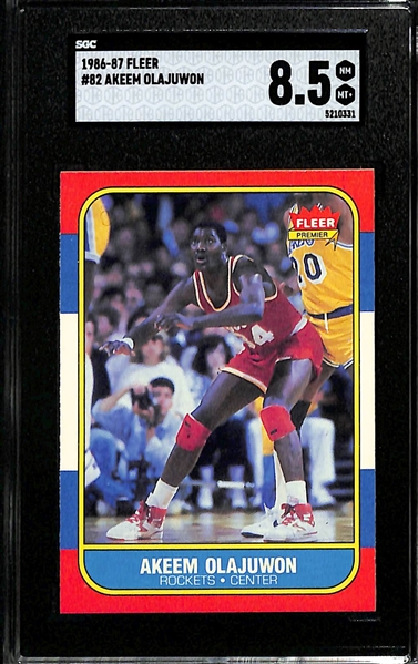 1986-87 Fleer Basketball Hakeem Olajuwon #82 Rookie Card Graded SGC 8.5