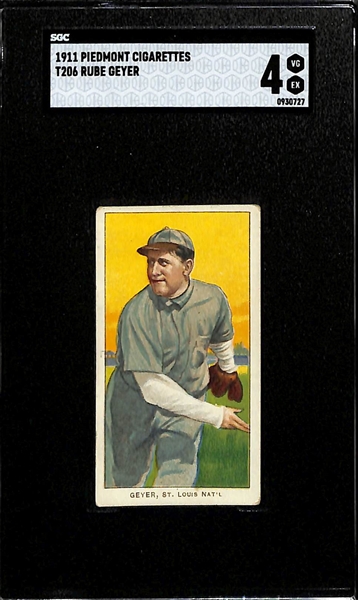 1909-11 T206 Rube Geyer (St. Louis Cardinals) Piedmont Tobacco Card Graded SGC 4