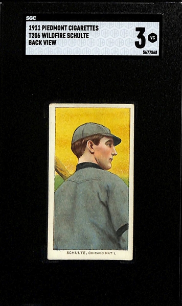 (2) 1909-11 Piedmont T206 Tobacco Cards - Wildfire Schulte (Back View, Cubs, SGC 3) & Harry Covaleski (Phillies, SGC Authentic)