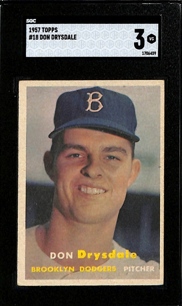 (3) Graded Topps Baseball Cards - 1957 Don Drysdale Rookie (SGC 5), 1966 Pete Rose (SGC 5), & 1971 Nolan Ryan (SGC 3)