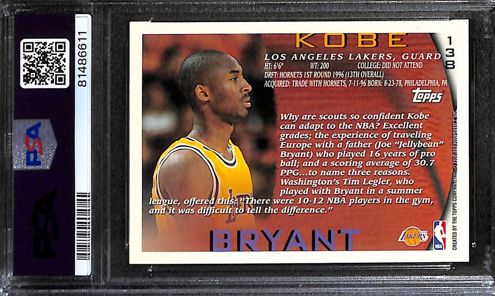 1996-97 Topps Kobe Bryant Rookie Card #138 Graded PSA 9 Mint