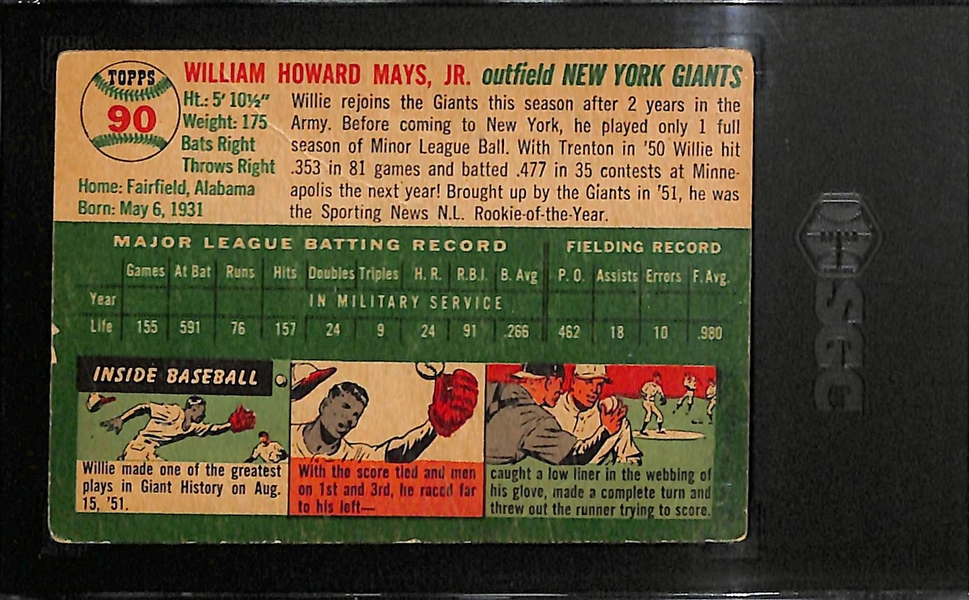 1954 Topps Willie Mays #90 Graded SGC 1