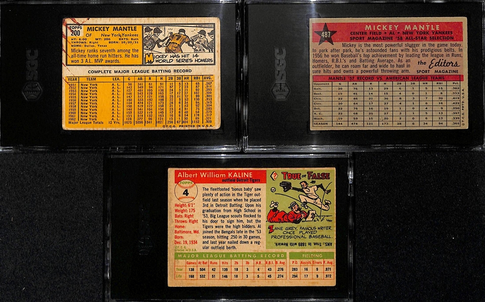 Topps Graded Lot - 1963 Mickey Mantle #200 (GSC 1.5), 1958 Mantle All-Star #487 (SGC 2), 1955 Kaline #4 (SGC Authentic - Minimum Size)