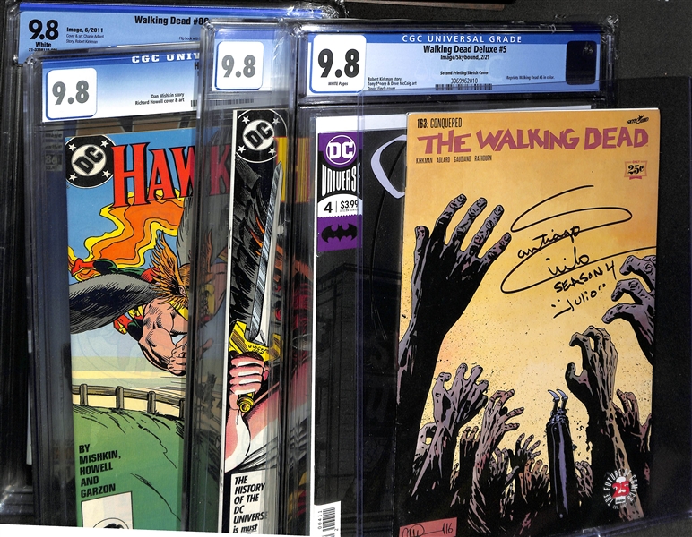 (6) Comic Books (4 Graded) w. Walking Dead Deluxe (CGC 9.8), Walking Dead #86 (CBCS 9.8), Hawkeye #15 (CGC 9.8), Hawkman #6 (CGC 9.8), Catwoman #4 (Silver), The Walking Dead #163 (Signed by Julio)