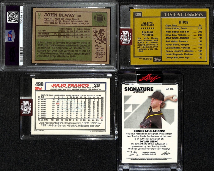 Lot of (4) Sports Cards inc. 1984 Topps John Elway Rookie (PSA 7), 2023 Archives Signature Series Robin Yount Autograph (#/1) (1990 Topps), +