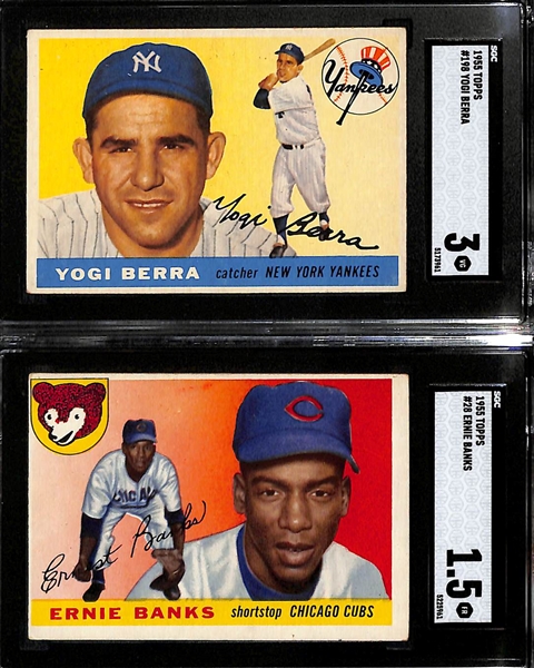 1955 Topps Lot - Yogi Berra #198 (SGC 3) & Ernie Bank #28 (SGC 1.5)