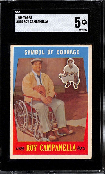 (2) 1959 Topps Roy Campanella Symbol of Courage Cards - Graded SGC 5 and SGC 3