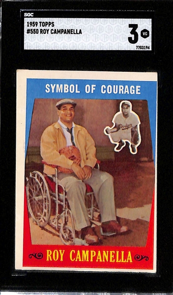 (2) 1959 Topps Roy Campanella Symbol of Courage Cards - Graded SGC 5 and SGC 3