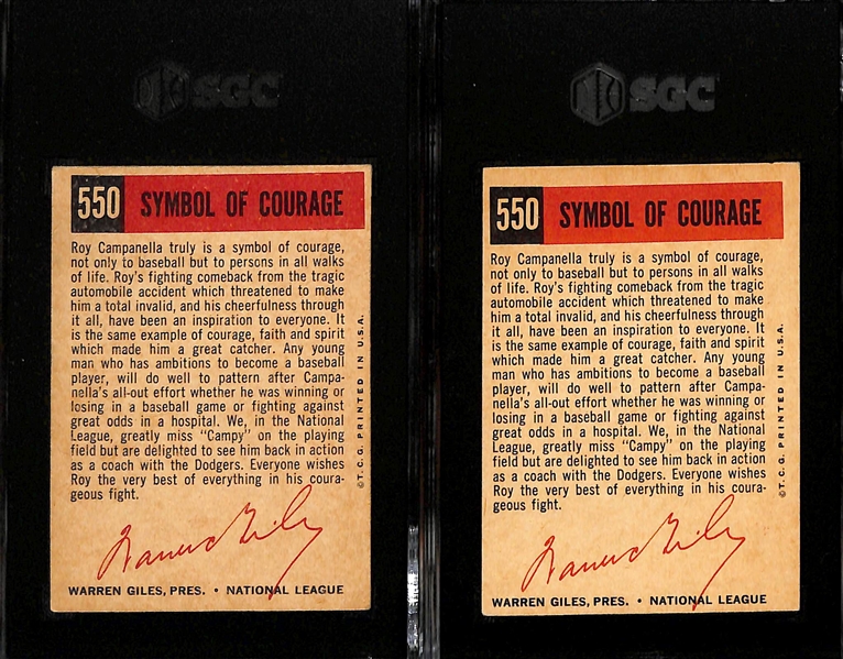 (2) 1959 Topps Roy Campanella Symbol of Courage Cards - Graded SGC 5 and SGC 3