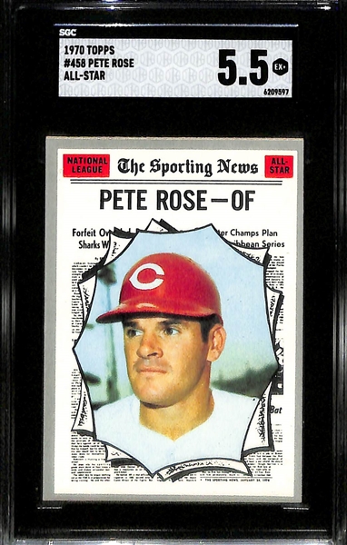 1970 Topps Lot - Roberto Clement #350 (SGC 6), Ted Williams # 211 (SGC 6.5) & Pete Rose All-Star #458 (SGC 5.5)