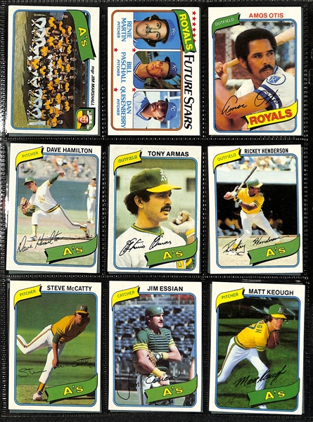  Lot of (2000+) 1978, 1979, & 1980 Topps Baseball Cards w. 1980 Rickey Henderson Rookie Card