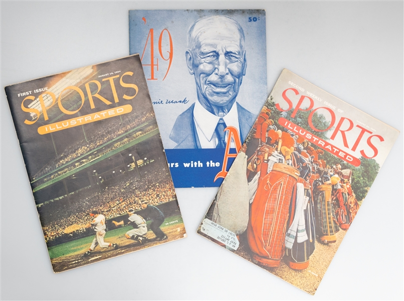  Lot of (2) Vintage 1954 Sports Illustrated 1st & 2nd Issue w. Cards Intact & 1949 Philadelphia A's Yearbook