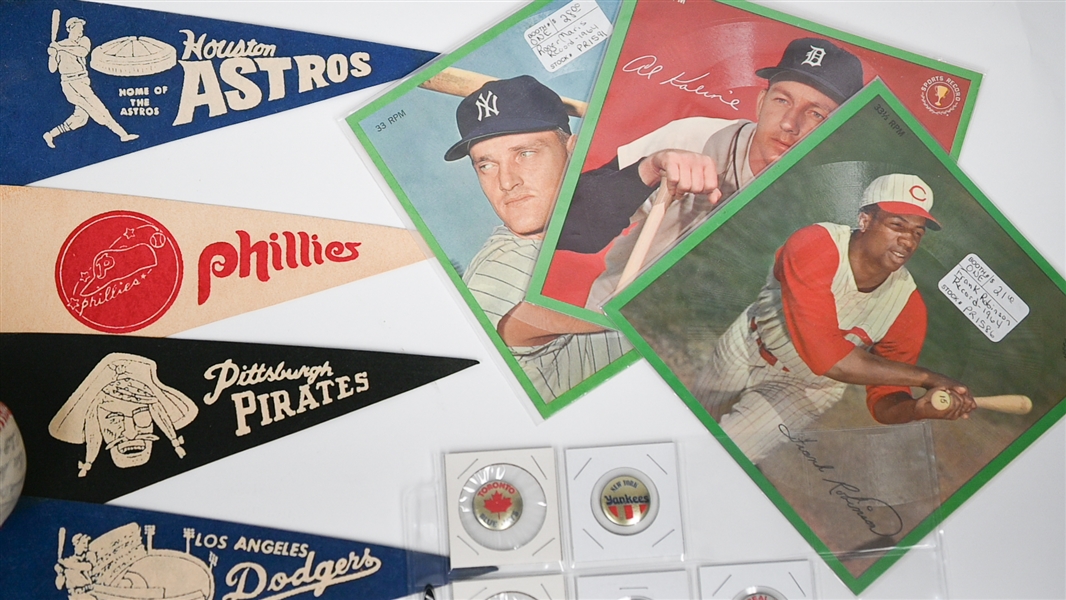 1914 B18 Kavanaugh Blanket, (3) 1964 Auravision Records with Maris, 1969 Mickey Mantle Tribute Pin, and More!