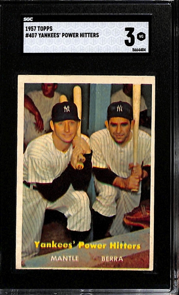 1957 Topps Yankees' Power Hitters #407 (Mickey Mantle & Yogi Berra) Graded SGC 3