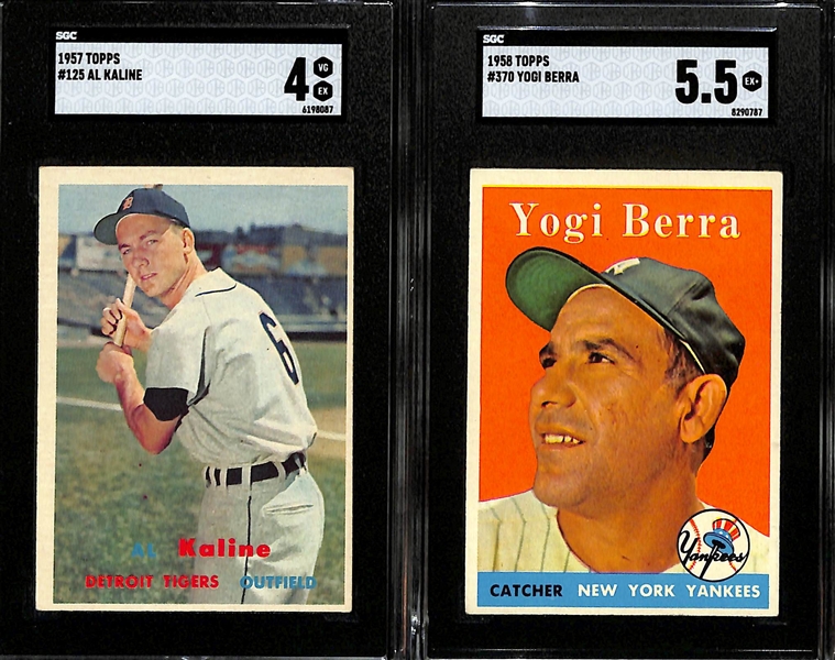 Graded Baseball Card Lot - 1957 Al Kaline #125 (SGC 4) & 1958 Berra #370 (SGC 5.5)