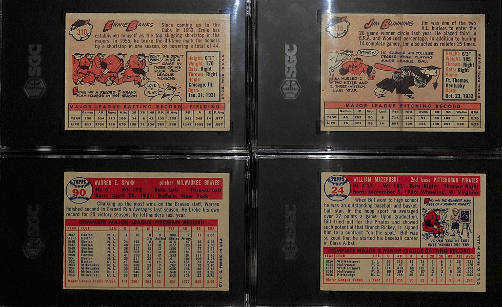 (4) Graded Topps Cards - 1958 Ernie Banks #310 (SGC 5), 1958 Jim Bunning (SGC 5), 1957 Spahn #90 (SGC 4), 1957 Mazeroski #24 (SGC 5)  