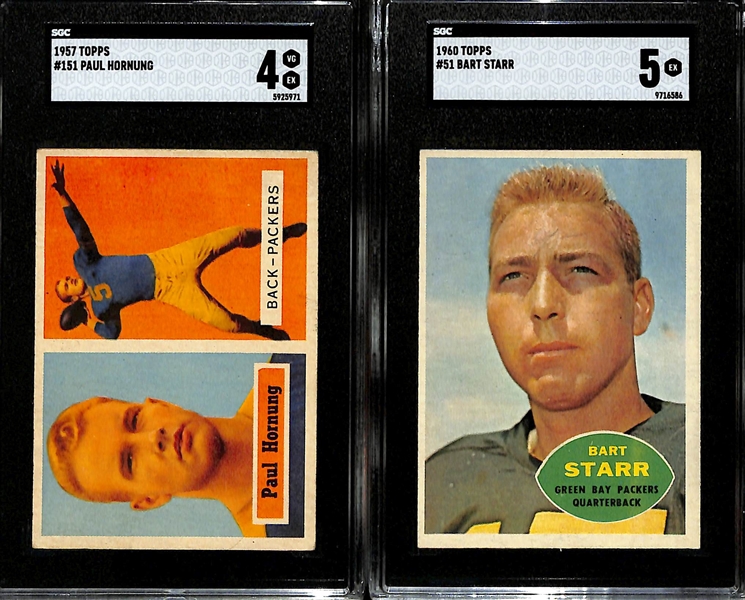 1957 Topps Paul Hornung Rookie Card #151 (SGC 4) & 1960 Topps Bart Starr #51 (SGC 5)