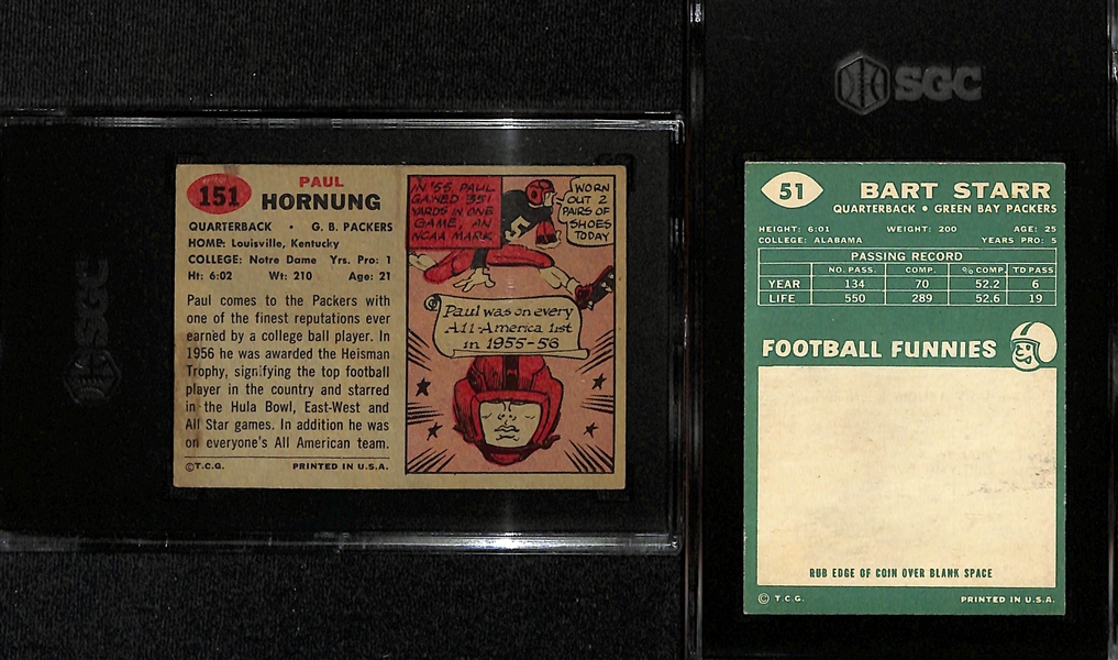 1957 Topps Paul Hornung Rookie Card #151 (SGC 4) & 1960 Topps Bart Starr #51 (SGC 5)