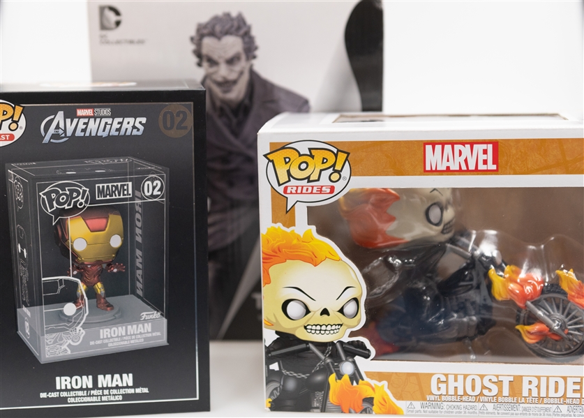 Joker Statue from Batman Black and White 2nd Edition, Iron Man Die-Cast Metal Funko Pop & Ghost Rider Funko Pop