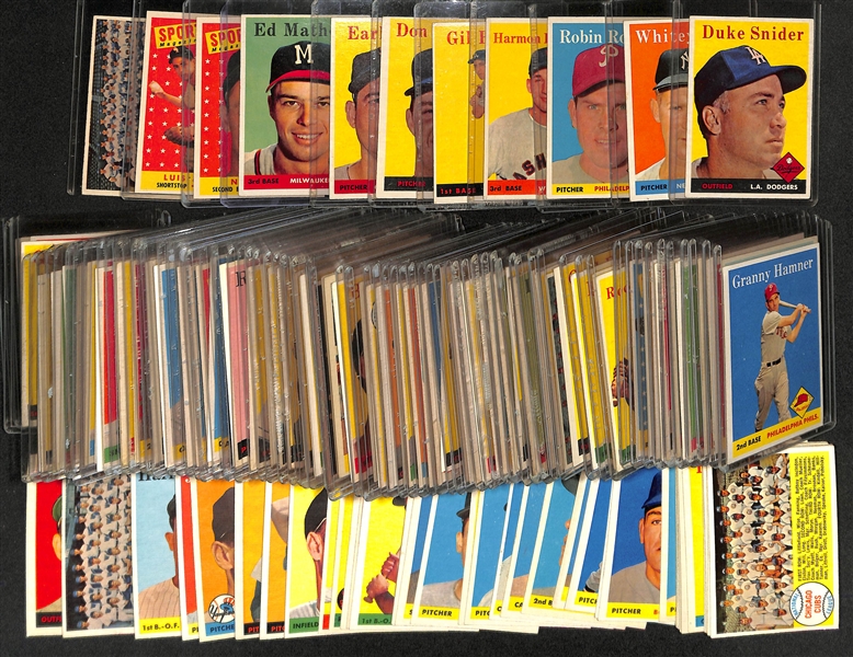 Lot of (130) 1958 Topps Baseball Cards w. Duke Snider