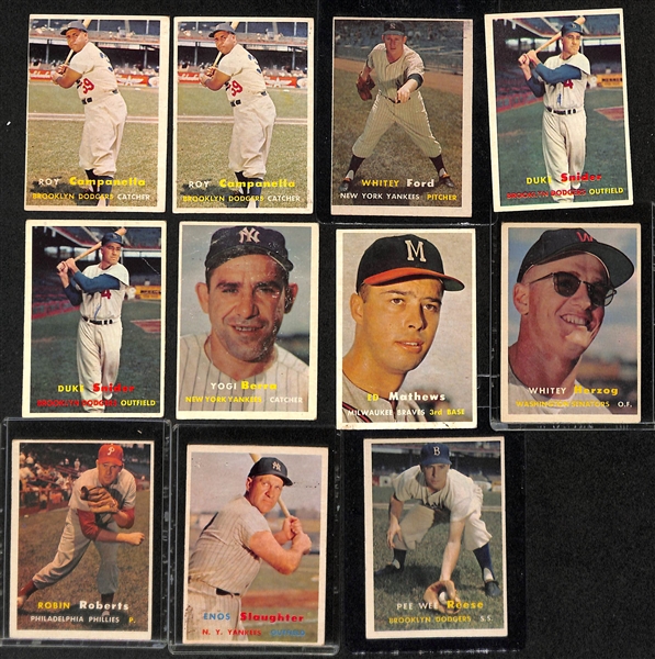  Lot of Approx (400) 1957 Topps Baseball Cards w. (2) Roy Campanella & (2) Duke Snider