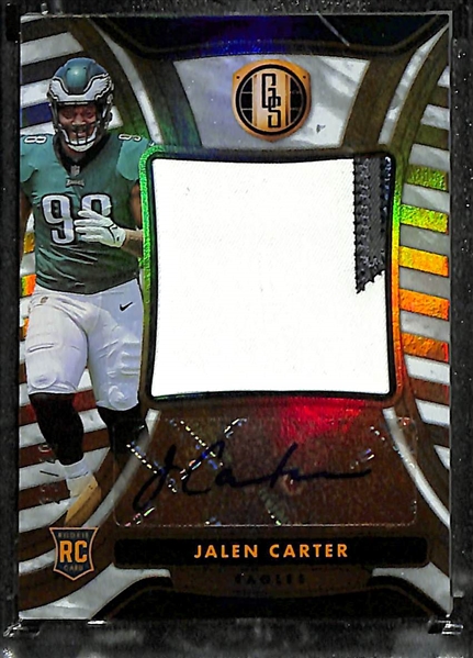 Lot of (9) 2023 Gold Standard Rookie Cards inc. Jalen Carter Patch Autograph (#/49), Jalin Hyatt Patch Autograph (#/149),+