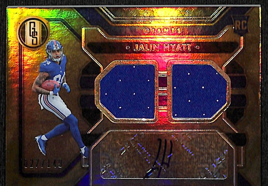 Lot of (9) 2023 Gold Standard Rookie Cards inc. Jalen Carter Patch Autograph (#/49), Jalin Hyatt Patch Autograph (#/149),+