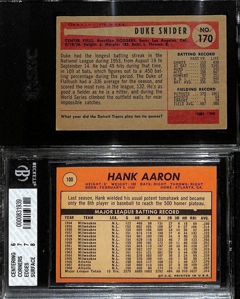 Lot of (2) Graded Vintage Baseball Cards- 1954 Bowman Duke Snider (SGC 4), 1969 Topps Hank Aaron (BGS 6.5)