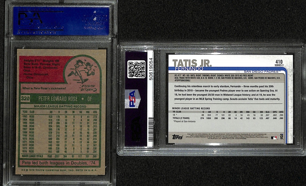 Lot of (2) PSA Graded Baseball Cards- 1975 Topps Pete Rose (PSA 8), 2019 Topps Fernando Tatis Jr Rookie (PSA 10)