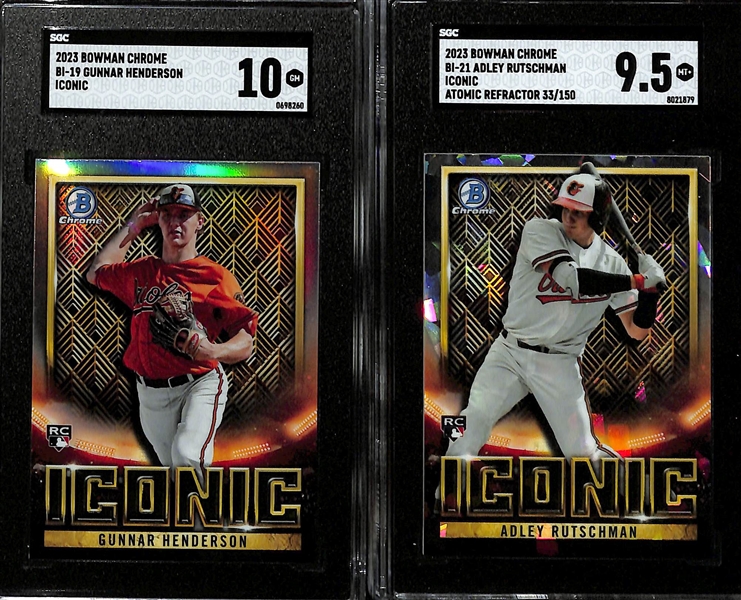 Lot of (5) SGC Graded Adley Rutschman and Gunnar Henderson Rookie Cards- 2023 Bowman Chrome Adley Iconic Atomic (SGC 9.5) (#/150), +