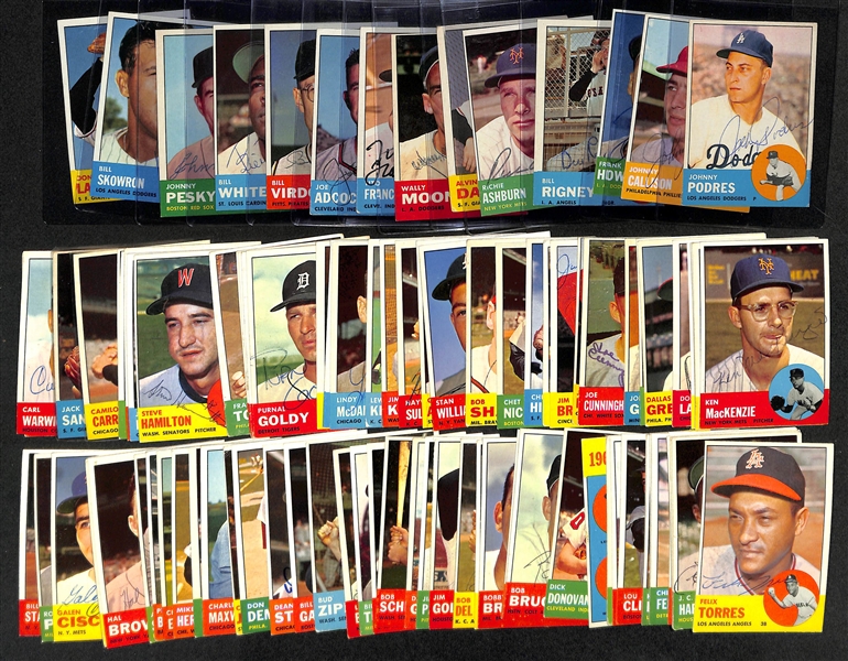 (97) Signed 1963 Topps Baseball Cards Inc. Johnny Podres, Johnny Callison, Frank Howard, Bill Rigney, Richie Ashburn, Alvin Dark, Wally Moon, Tito Francona, Joe Adcock, Bill Virdon, Bill White,...