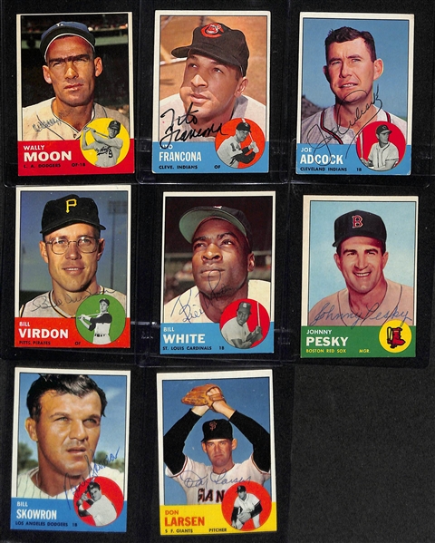 (97) Signed 1963 Topps Baseball Cards Inc. Johnny Podres, Johnny Callison, Frank Howard, Bill Rigney, Richie Ashburn, Alvin Dark, Wally Moon, Tito Francona, Joe Adcock, Bill Virdon, Bill White,...