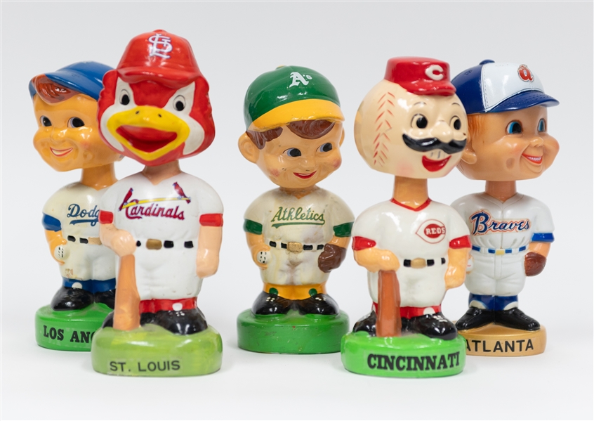 Lot of (4) National League & (1) American League Bobblehead from 1980s-1990s w. St. Louis Cardinals Mascot 