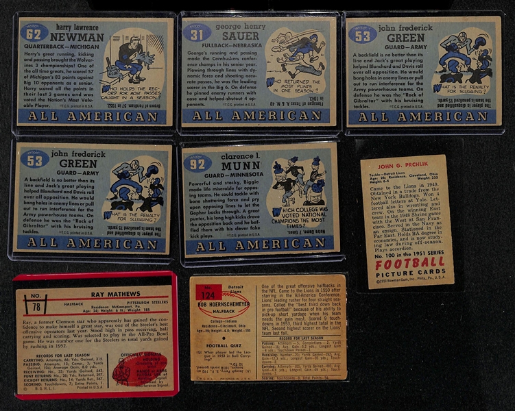 Lot of (11) 1951-1954 Bowman Football & (12) 1955 Topps All Americans w. 1955 Topps All American Harry Newman