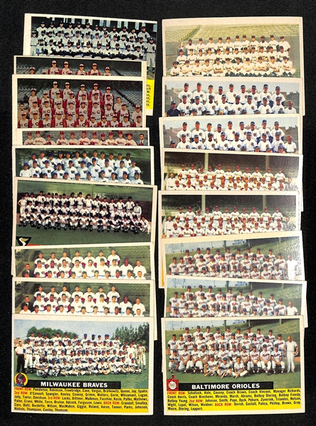 Lot of (13) 1956 Topps Team Cards & (4) 1958 Topps Team Cards w. (3) 1956 Baltimore Orioles Team Cards