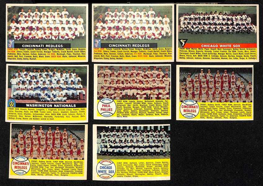 Lot of (13) 1956 Topps Team Cards & (4) 1958 Topps Team Cards w. (3) 1956 Baltimore Orioles Team Cards