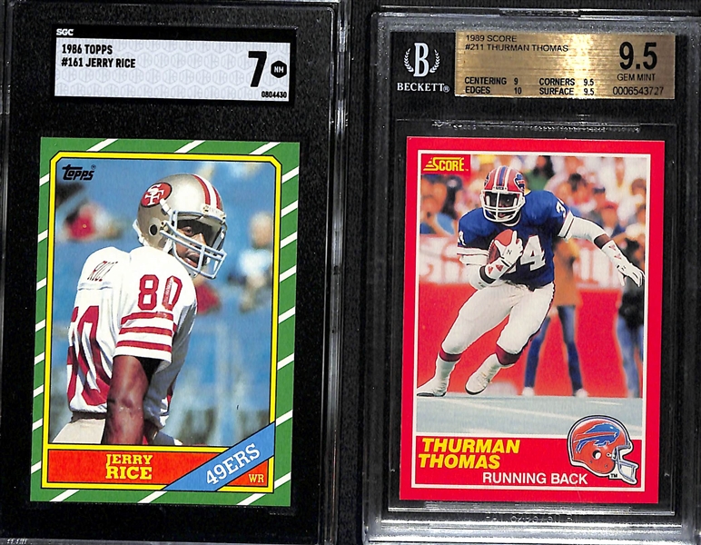 Football Rookie Card Lot - 1986 Topps Jerry Rice (SGC 7) & 1989 Score Thurman Thomas (BGS 9.5)